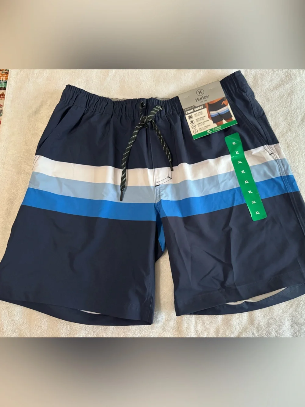 Hurley Navy Swim Shorts with Blue & White Stripes XL